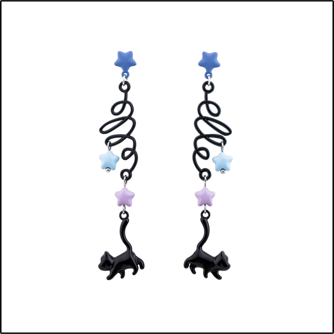 Midnight Stroll Cat Earrings