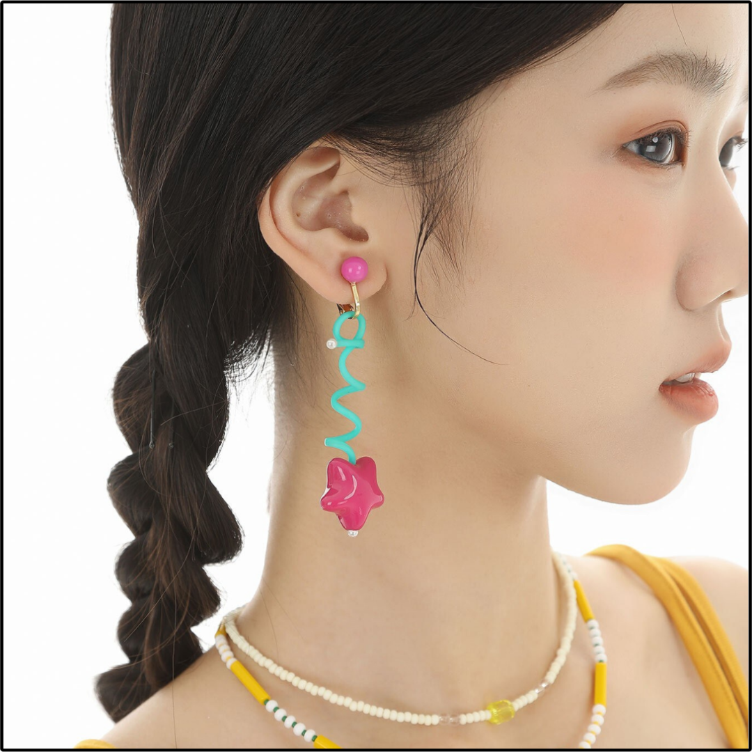 Mint Star Twirl Earrings