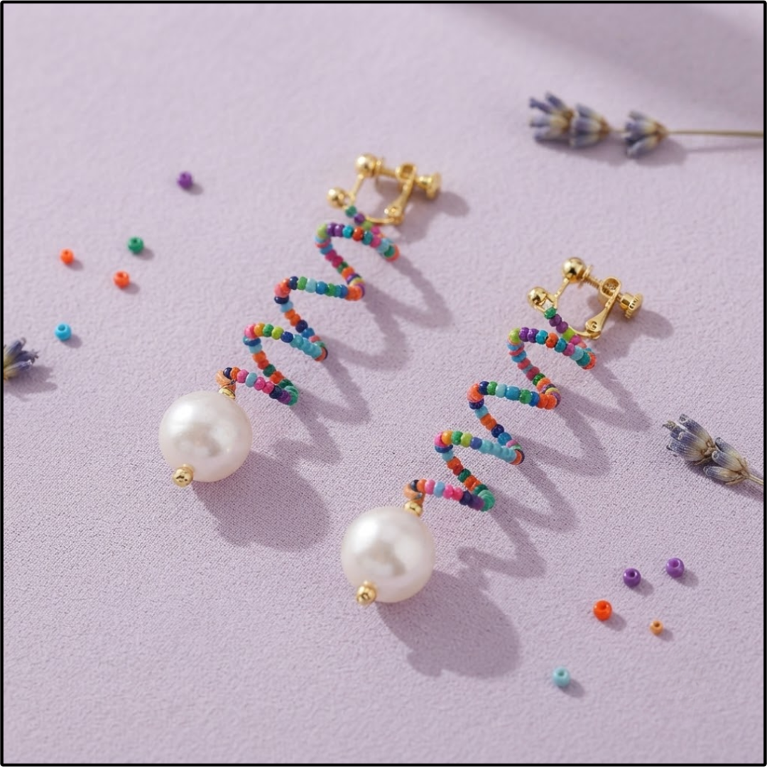 Rainbow Spiral Pearl Earrings