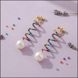 Rainbow Spiral Pearl Earrings