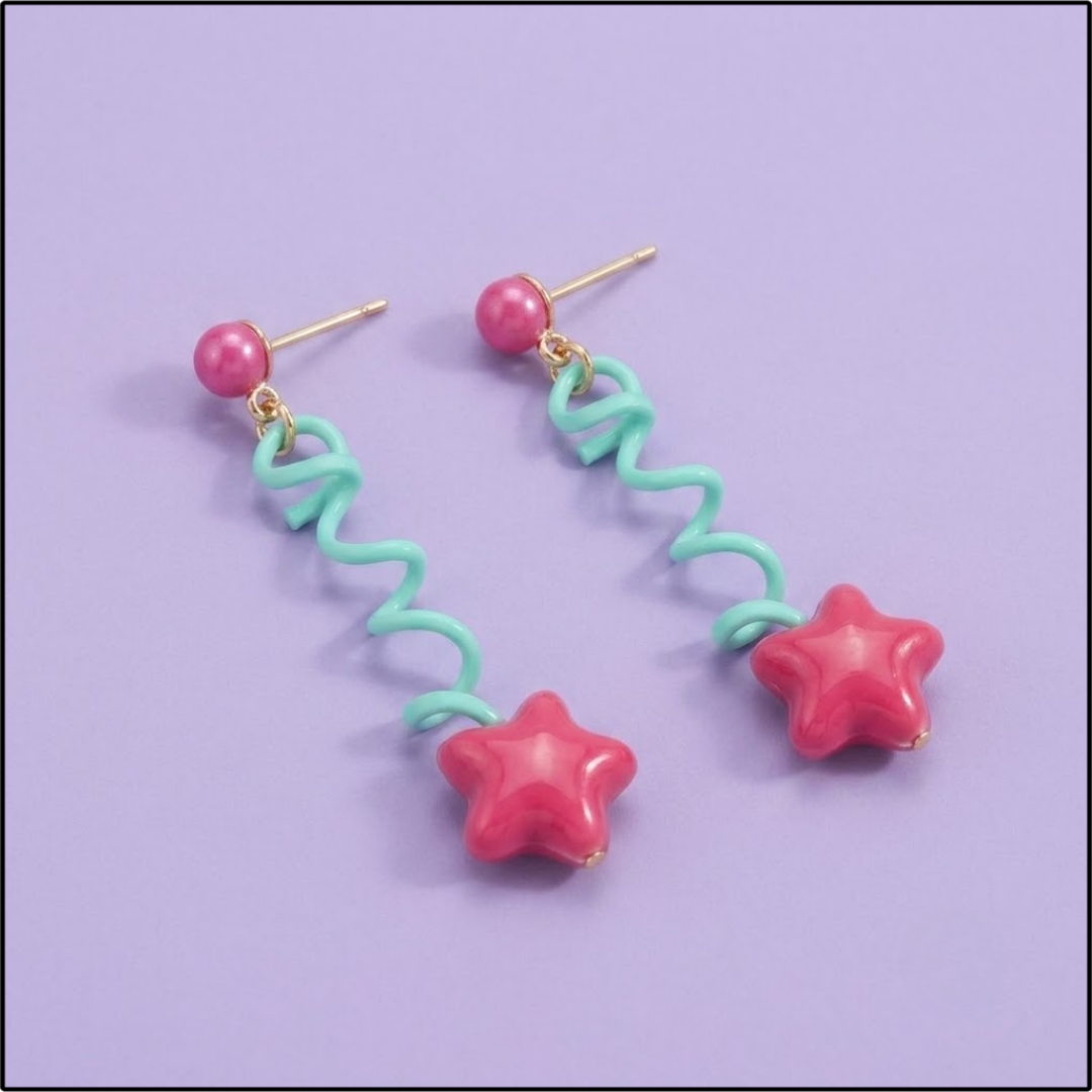Mint Star Twirl Earrings