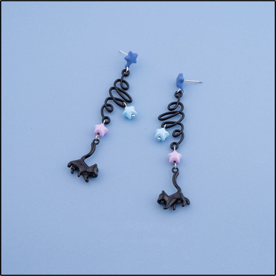 Midnight Stroll Cat Earrings