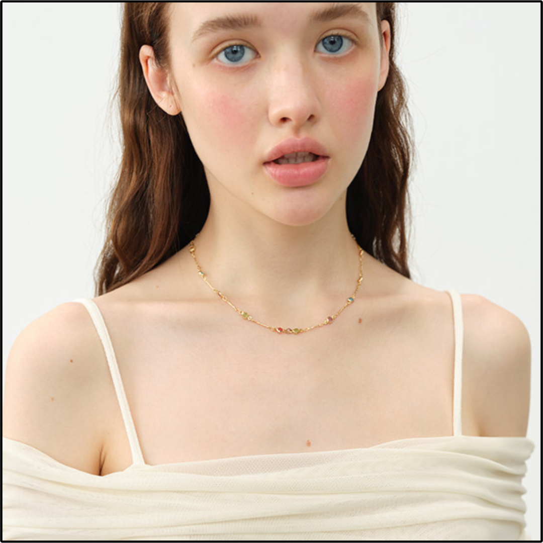 Rainbow Dot Gold Necklace