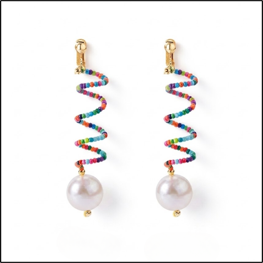 Rainbow Spiral Pearl Earrings
