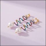 Rainbow Spiral Pearl Earrings