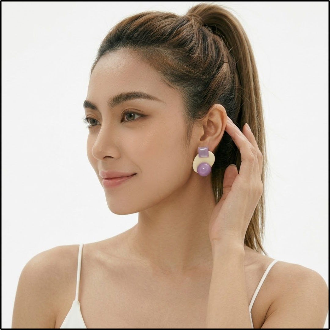Pop Circle Drop Earrings - Lilac
