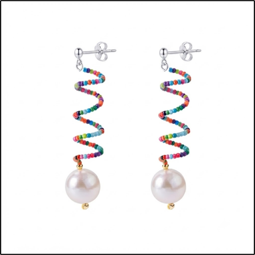 Rainbow Spiral Pearl Earrings