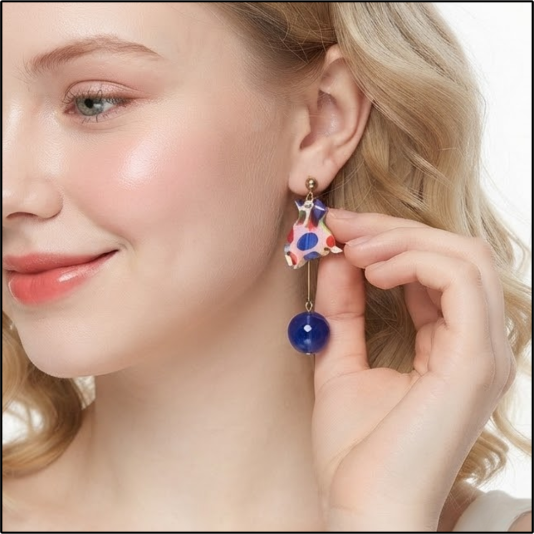 Marble Cat Hoop Earrings