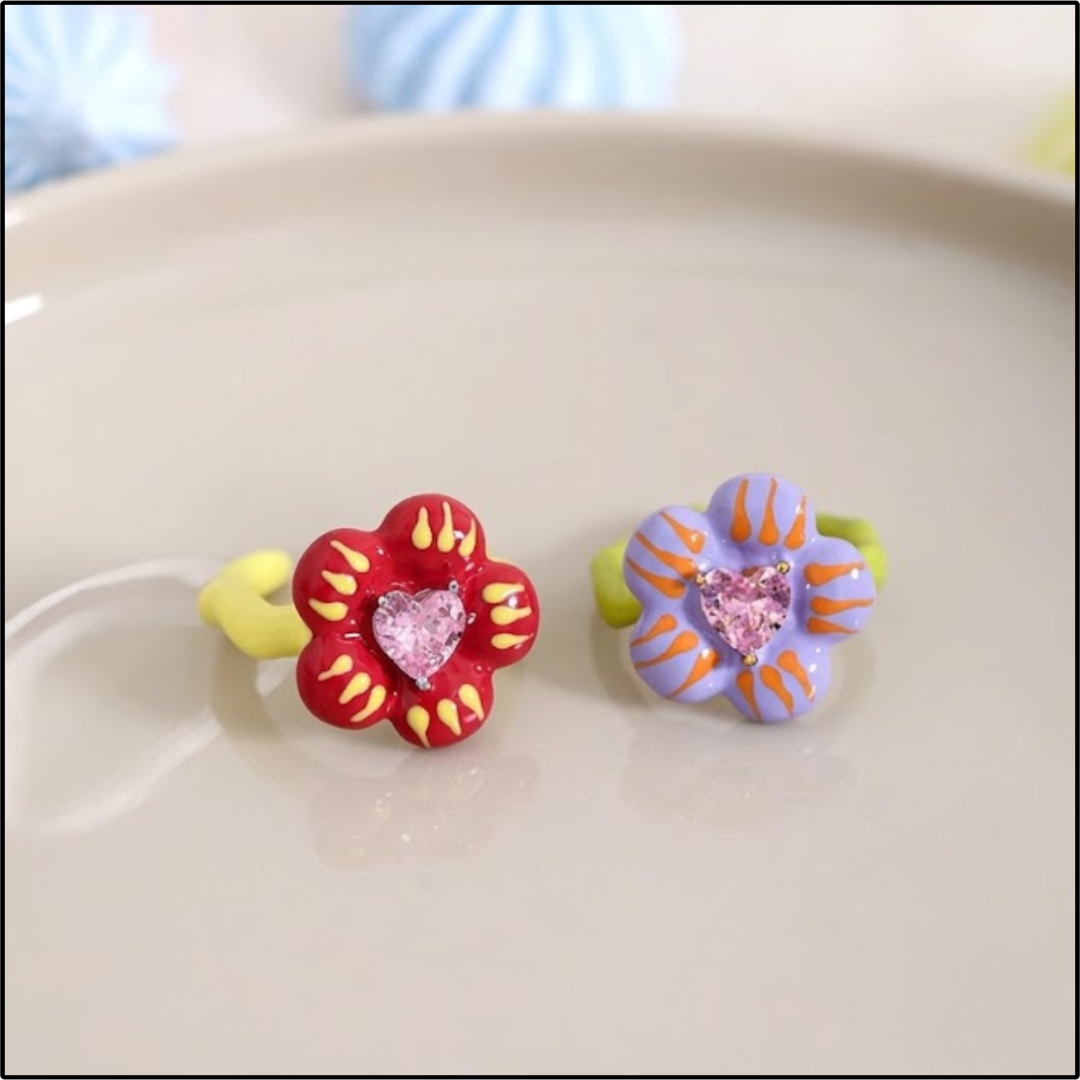 Electric Bloom Heart Ring