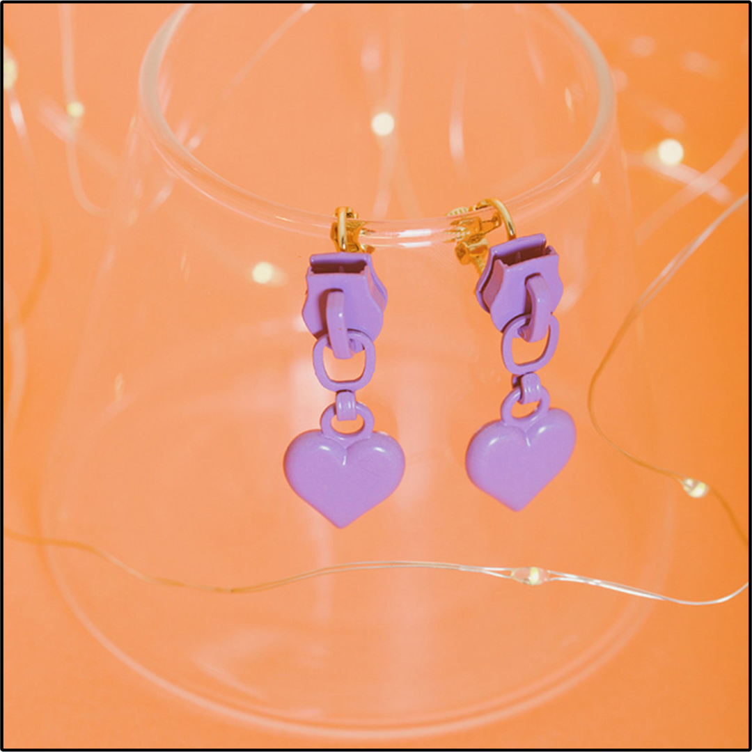 Lavender Zip Heart Earrings
