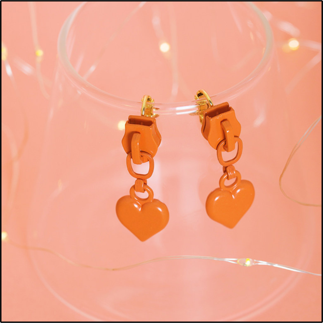 Tangerine Zip Heart Earrings