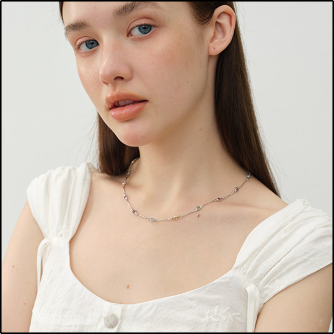 Rainbow Dot Silver Necklace