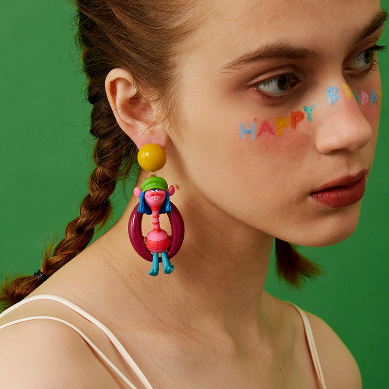 Purple Ring Troll Earrings